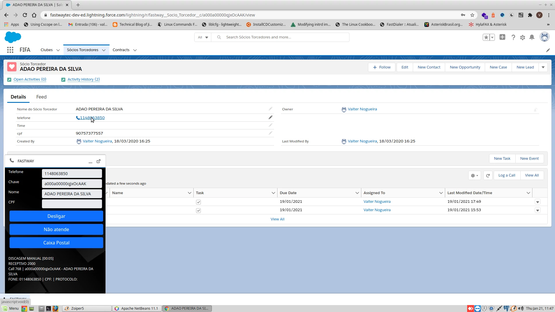Tela com navegação no SalesForce integrada à Fastway